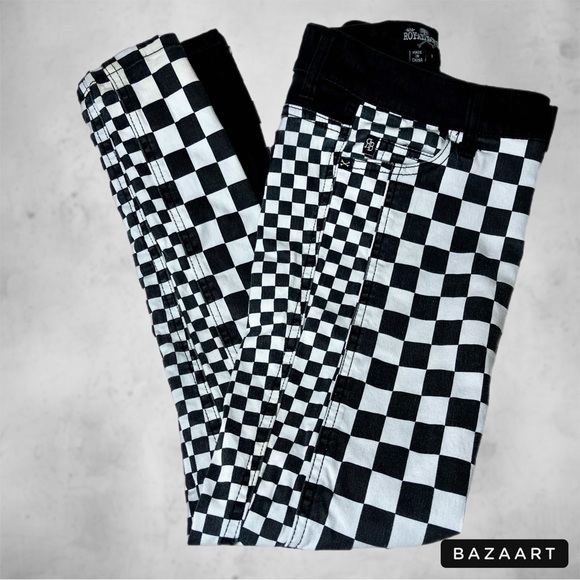 🧨  HOT TOPIC Royal Bones Checkerboard White Black Wednesday Addams Skinny Jeans - Picture 6 of 10